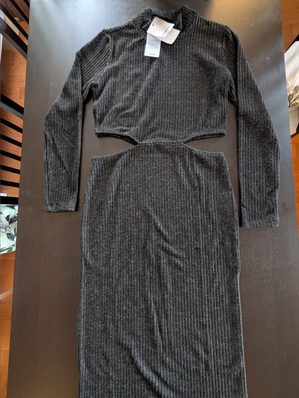 NWT Desigual "Layla" Metallic Ribbed Cut-Out Midi Dress - Size L